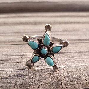 Silver and turquoise star ring